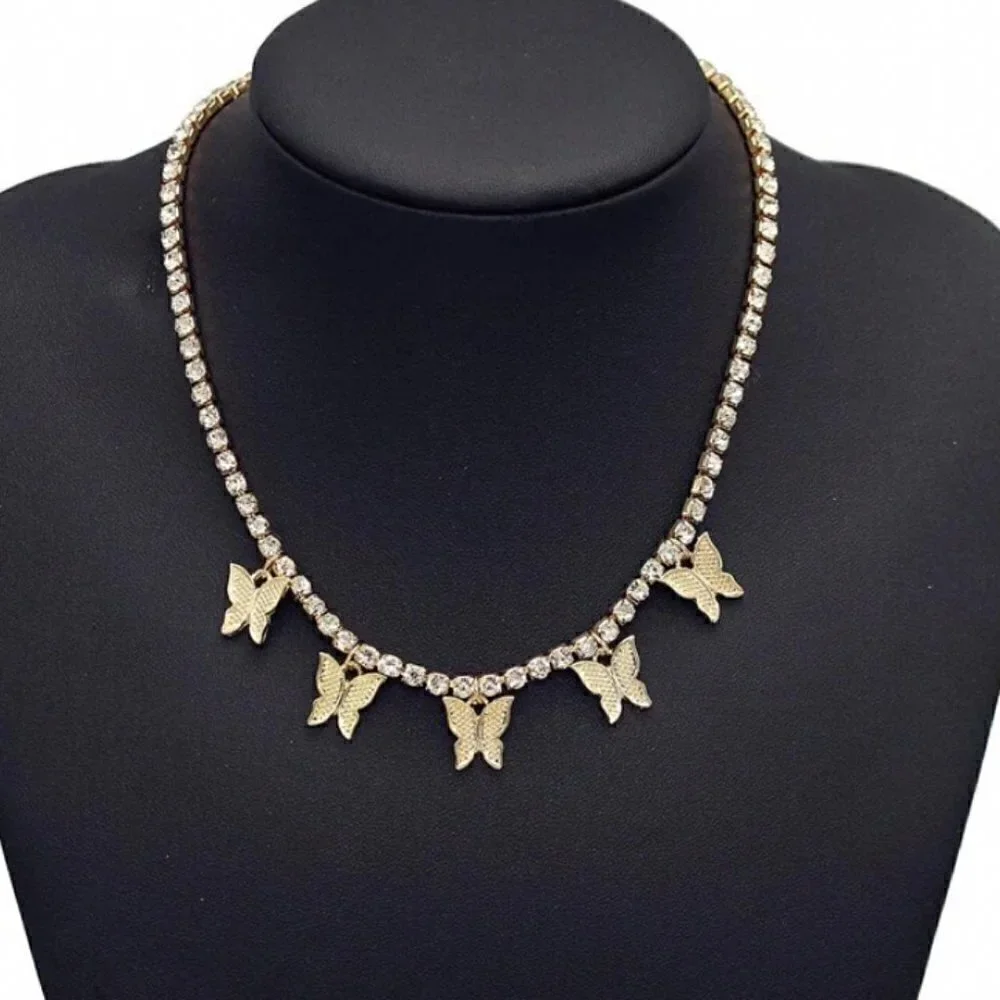 New Butterfly Pendant Necklace Rhinestone Chain Crystal